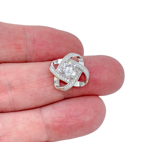 Cubic Zirconia Halo Swirl Pendant | Sterling Silver 925 - Picture 1 of 6